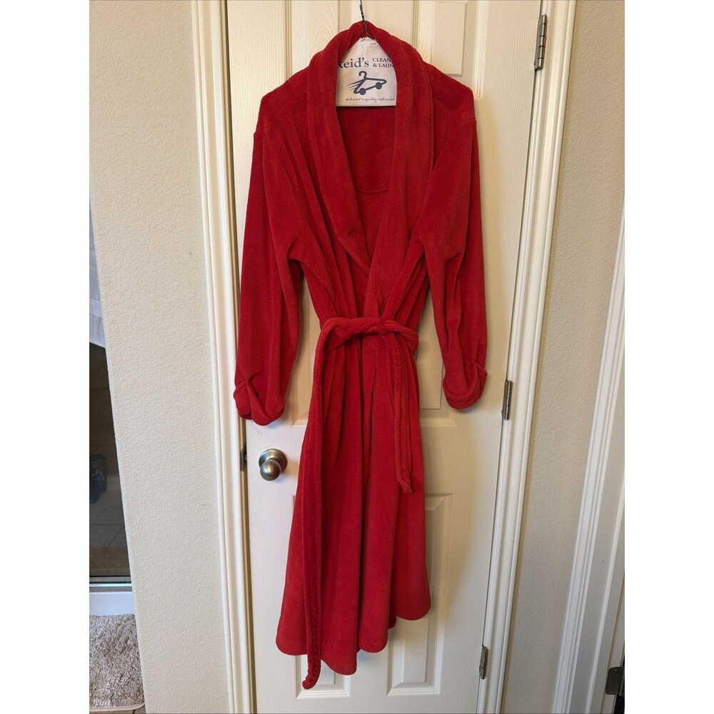 Soft & Cozy Plush Long Bath Robe Red with pockets - SZ L